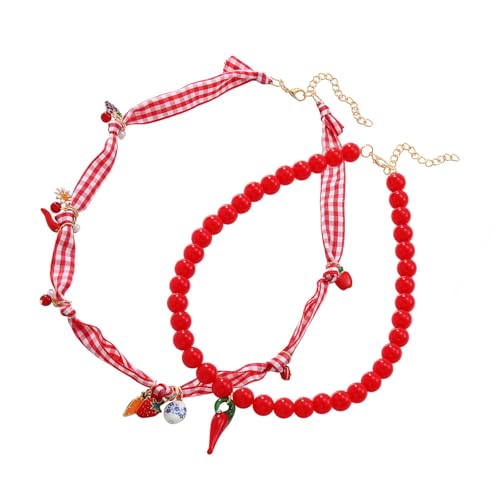 Gissroys kreative Erdbeere Chili Schicht Perlenkette einstellbar mehrere Ketten Schmuck leicht Frauen leicht trendige Multi-Thread-Halskette von Gissroys