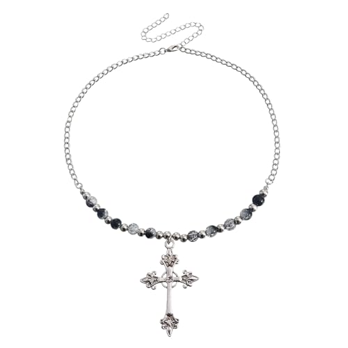 Gotische Perlenkreuz-Halskette, Kreuz-Halskette, Gothic-Halskette, großes Kruzifix-Anhänger, Halskette, Modeschmuck, Geschenk, Kreuz-Perlenkette für Frauen von Gissroys