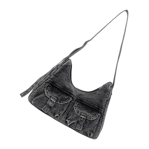 Jeans-Umhängetasche, geräumige Innenaufbewahrung, waschbarer Stoff, Umhängetasche, modisches Accessoire, Organisation, Reisen, Crossbody-Tasche, Schwarz , One Size von Gissroys
