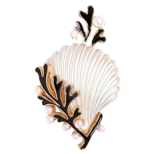 Korallenschalenbrosche Kombination Perlen Und Tropfglasurtechniken Emaelled Finish Revers Badge Accessoire Elegantes Modeschmuck von Gissroys
