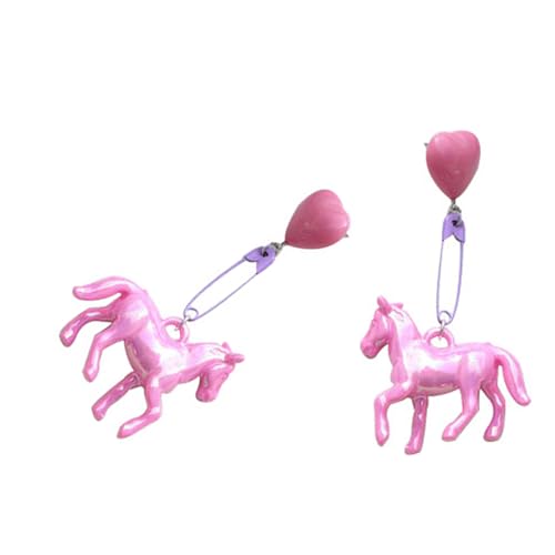 Kreative Pferde-Herz-Ohrringe, lange baumelnde Ohrringe, Harz-Textur, weiblich, geeignet für Musikfestivals oder Partys, Einheitsgröße, Wie beschrieben, Wie beschrieben von Gissroys