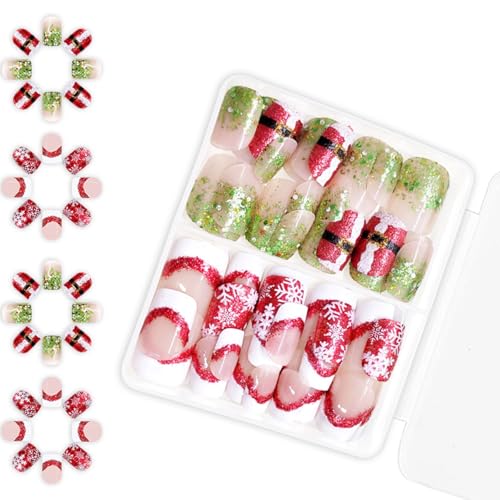 Künstliche Nägel zum Aufkleben, Schneeflocken-Motiv, glitzernde künstliche Nägel, Weihnachten, zum Aufdrücken für Damen und Mädchen von Gissroys