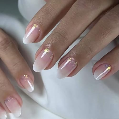 Kurze Mandel False Nails Glitzer Drücken Auf Nägel 24 Stücke Glänzende Ovale Künstliche Maniküre Für Frauen Und Mädchen Ovaler Falscher Nagel von Gissroys