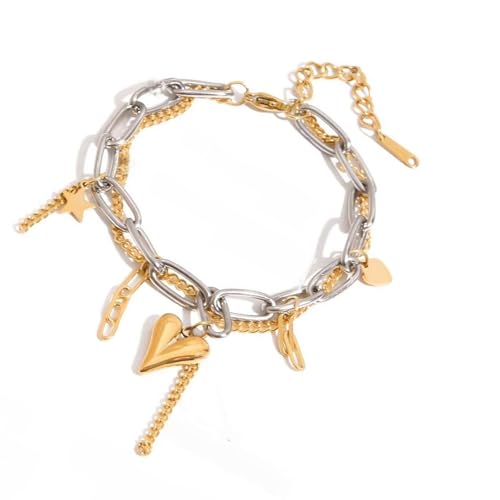 Minimalistische Doppelschicht Bangle Love Heart Edelstahl Verstellbares Armband Für Frauen Männer Mode Schmuck Geschenk Rostfeste Trendige Schichtarmband von Gissroys