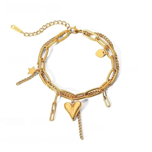 Minimalistische Doppelschicht Bangle Love Heart Edelstahl Verstellbares Armband Für Frauen Männer Mode Schmuck Geschenk Rostfeste Trendige Schichtarmband von Gissroys