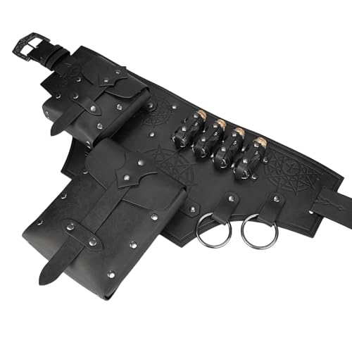 Mittelalter Ritterkostüme Renaissancen Trank Flaschen Leder Gürtel Hüfttasche Halloween Party Cosplay Kostüme Erwachsene Herren Renaissancen Kostüm, Schwarz , Einheitsgröße, Mass Beauty von Gissroys