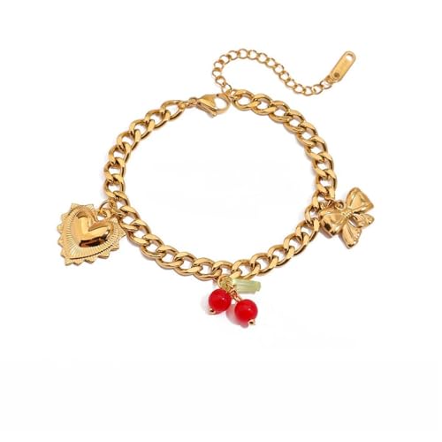 Gissroys Mode Verstellbare Simulierte Obst Edelstahlschmuck Für Frauen Leicht Stapelbarer Alltagskleidung Leichtes Multilayer Edelstahlarmband von Gissroys