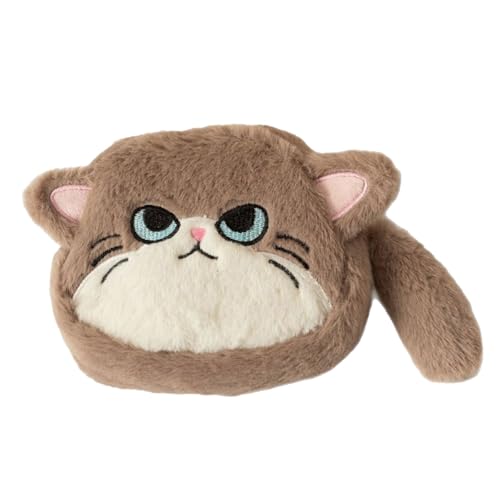 Münzbörse in Katzenform, kleine Geldbörse, Kosmetikartikel, Tasche, Kleingeld, Plüsch-Münzbeutel mit Reißverschlüssen, Make-up-Tasche für Damen, Kleingeld, Aprikosenweiß, Mass Beauty von Gissroys