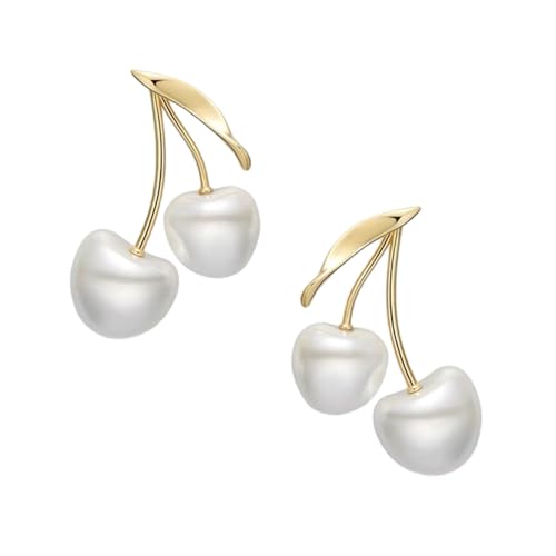 Ohrringe mit Kirschblüten-Perlen, Ohrschmuck, Kirschen, Perlen, leichter Kupferschmuck für den täglichen Gebrauch, formelle Veranstaltungen, cremefarbene baumelnde Ohrringe von Gissroys