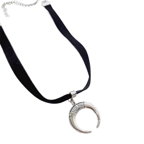 Punk Moon Anhänger Halskette für Frauen Vintage Spanisches Horn Chocker Schlüsselbein Hals Kette Schmuck Geschenk Mond Anhänger Halskette für Frauen von Gissroys