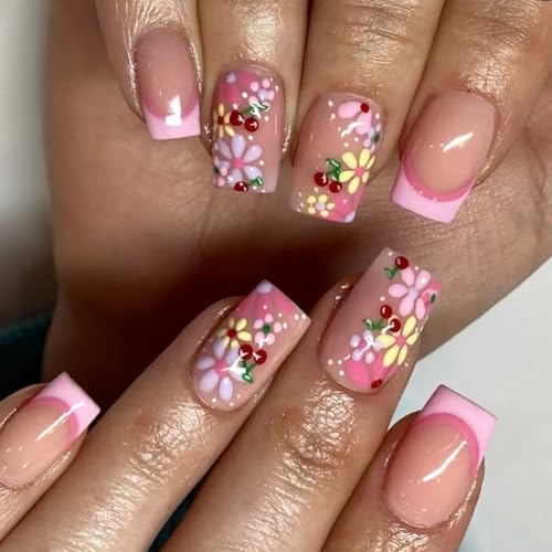 Quadratische Französische Tipps Gefälschte Nägel Kleber Auf Nägeln Kleben Auf Blumenpresse Künstliche Falsch Für Frauen Französische Spitze Falscher Nagel von Gissroys