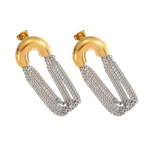 Quasten Baumeln Ohrringe Mit Mehreren Kettendetails Edelstahlmaterialien Vielseitig Für Lässige Abendoutfits Alltag Abend Abnutzung Ohrringe von Gissroys