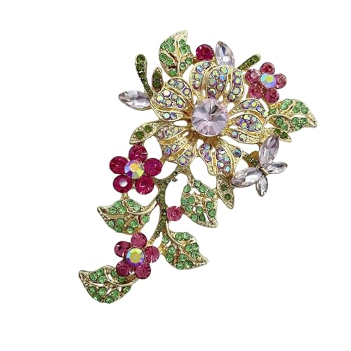 Robuste Blumen-Brosche aus Legierung mit Kristallen, handgefertigt, formelle und alltägliche Abnutzung, anspruchsvolle Damen-Brosche für Damen, Einheitsgröße, Wie beschrieben von Gissroys
