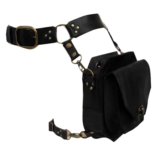 Steampunk Hüfttasche Oberschenkeltasche Mittelalter Hüftgurt Drop Leg Bag Leder Motorrad für Frauen Mittelalter Requisiten, Schwarz , Mass Beauty von Gissroys