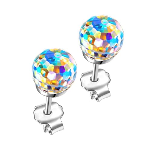Stilvolle Kristallkugel-Ohrringe, Regenbogen-Zirkonia, Ohrstecker für trendige Frauen, einzigartiger, modischer Statement-Schmuck, handgefertigt, Multicolour, Wie beschrieben, Wie beschrieben von Gissroys