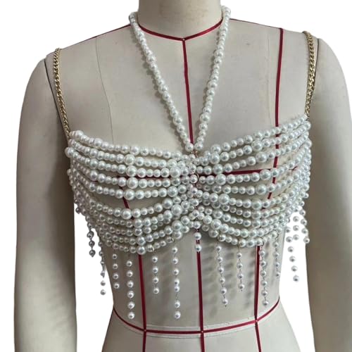Gissroys Verstellbare Perlenkörperschmuckkette Dekoration Für Trendige Frauen Trägerlose Kleider Und Lässige Stilvolle Outfits Perlenkette von Gissroys