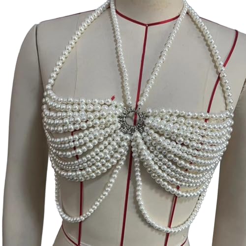 Gissroys Verstellbare Perlenkörperschmuckkette Dekoration Für Trendige Frauen Trägerlose Kleider Und Lässige Stilvolle Outfits Perlenkette von Gissroys