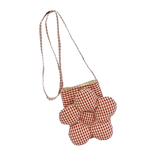 Verstellbare Umhängetasche, Blumenmuster, Schachbrett-Design, geräumige Umhängetasche, freundlicher Stoff, Umhängetasche für Damen, mädchenfreundliche Damen-Umhängetasche, rot, One Size von Gissroys