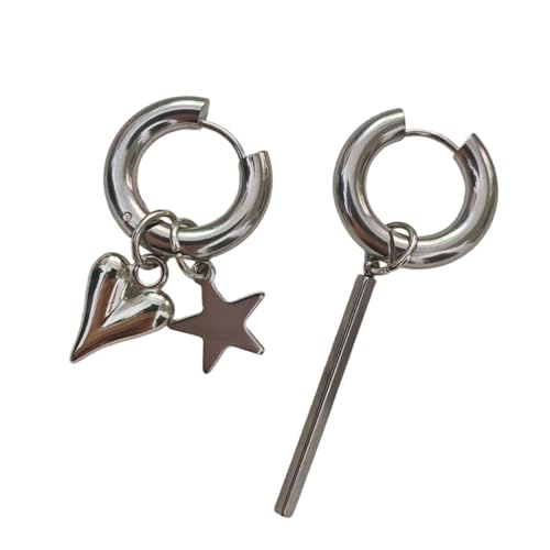 Zeitgenössische Unisex Geometrische Stern Herz Symbol Ohrringe Hypoallergenen Ohrschnalle Asymmetrisch Ohrclip Minimalistische Herzsternohrringe von Gissroys