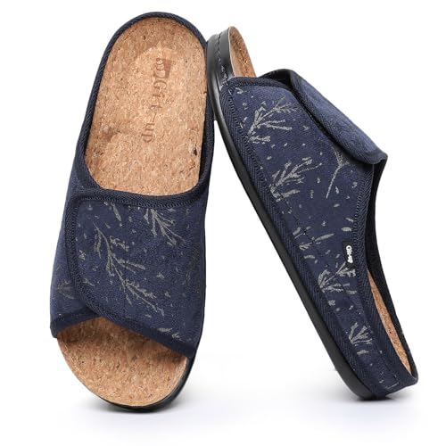 Git-up Damen Kork-Fußbett Sandalen mit Klettverschluss, Wildleder mit offener Zehengewölbestütze, rutschfeste PU-Sohle für den Innen- und Außenbereich, Blau 37 von Git-up