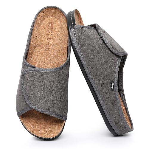 Git-up Damen Kork-Fußbett Sandalen mit Klettverschluss, Wildleder mit offener Zehengewölbestütze, rutschfeste PU-Sohle für den Innen- und Außenbereich, Grau 41 von Git-up