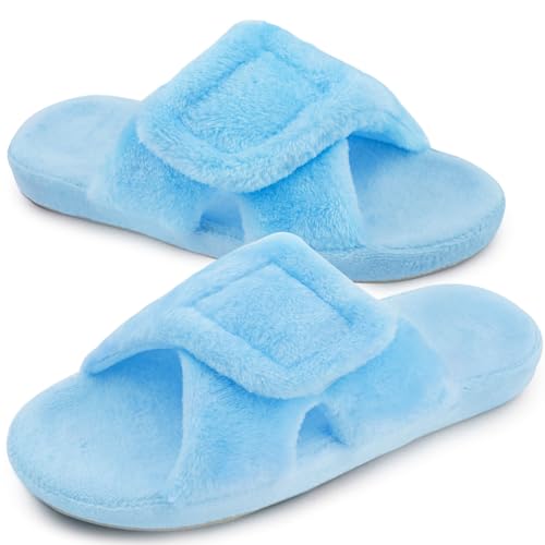 Git-up Damen Memory Foam Hausschuhe mit Arch Support Verstellbarer Klettverschluss Diabetiker Wide Open Toe House Pantoffelne Indoor Outdoor, Bogen-Blau 37 von Git-up