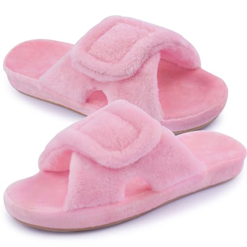 Git-up Damen Memory Foam Hausschuhe mit Arch Support Verstellbarer Klettverschluss Diabetiker Wide Open Toe House Pantoffelne Indoor Outdoor, Bogen-Rosa 37 von Git-up