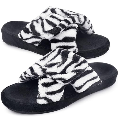 Git-up Damen Memory Foam Hausschuhe mit Arch Support Verstellbarer Klettverschluss Diabetiker Wide Open Toe House Pantoffelne Indoor Outdoor, Bogen-Zebra 37 von Git-up