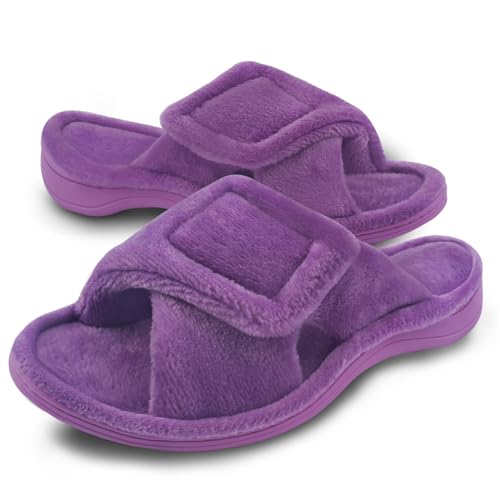 Git-up Damen Memory Foam Hausschuhe mit Arch Support Verstellbarer Klettverschluss Diabetiker Wide Open Toe House Pantoffelne Indoor Outdoor, Lila 11/12 von Git-up