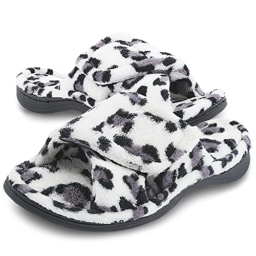 Git-up Damen Memory Foam Hausschuhe mit Arch Support Verstellbarer Klettverschluss Diabetiker Wide Open Toe House Pantoffelne Indoor Outdoor, Weiß 6.5/7.5 von Git-up