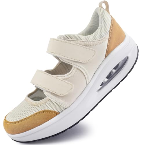 Git-up Damen Trainer Atmungsaktive Krankenschwester Arbeitsschuhe mit verstellbarem Riemen, Komfortable Leichte Luftkissen Sneaker rutschfeste Sohle, Luft weiß EU 41 von Git-up