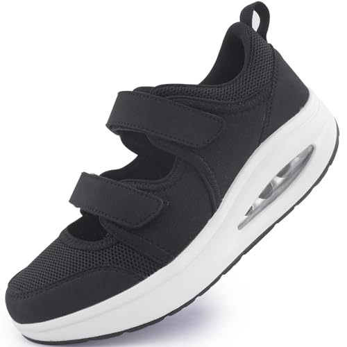 Git-up Damen Trainer Atmungsaktive Krankenschwester Arbeitsschuhe mit verstellbarem Riemen, Komfortable Leichte Luftkissen Sneaker rutschfeste Sohle, Luftschwarz EU 36. von Git-up