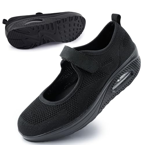Git-up Damen Walking Schuhe mit Klettverschluss Atmungsaktives Vermascht Krankenschwester Schuhe Leichtes Memory Schaum Luftkissen Sneaker, Mesh-Schwarz 42 Git-up Damen Walking Schuhe mit Klettverschluss Atmungsaktives Vermascht Krankenschwester Schuhe Leichtes Memory Schaum Luftkissen Sneaker, Mesh-Schwarz 42 von Git-up