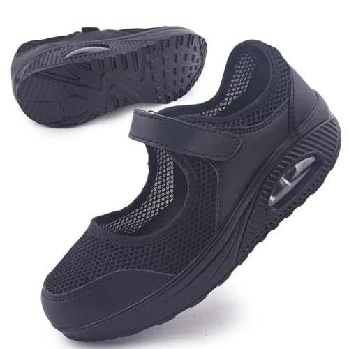 Git-up Damen Walking Schuhe mit Klettverschluss Atmungsaktives Vermascht Krankenschwester Schuhe Leichtes Memory Schaum Luftkissen Sneaker, Schwarz 41. Git-up Damen Walking Schuhe mit Klettverschluss Atmungsaktives Vermascht Krankenschwester Schuhe Leichtes Memory Schaum Luftkissen Sneaker, Schwarz 41. von Git-up
