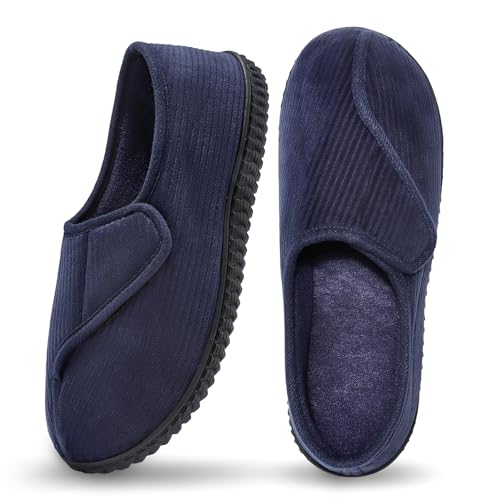 Git-up Diabetiker Hausschuhe Schuhe für Männer Arthritis Ödem Verstellbare Verschluss Memory Foam Hausschuhe, Blue 15 von Git-up
