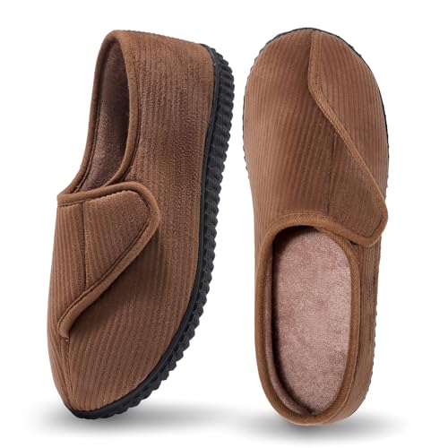Git-up Diabetiker Hausschuhe Schuhe für Männer Arthritis Ödem Verstellbare Verschluss Memory Foam Hausschuhe, Brown 16 von Git-up