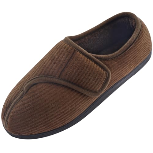 Git-up Diabetiker Hausschuhe Schuhe für Männer Arthritis Ödem Verstellbare Verschluss Memory Foam Hausschuhe, Brown 9 von Git-up