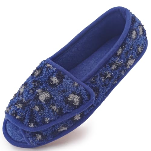 Git-up Diabetiker Hausschuhe für Frauen Memory Foam Arthritis Ödem verstellbare offene Zehen geschwollene Füße Hausschuhe, LeopardBlau 8 von Git-up