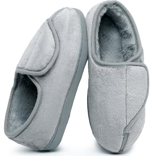 Git-up Frauen Memory Foam Diabetiker Hausschuhe Arthritis Ödem Einstellbare Bequeme Hausschuhe Geschlossene Zehen, Gray US 8.5 von Git-up