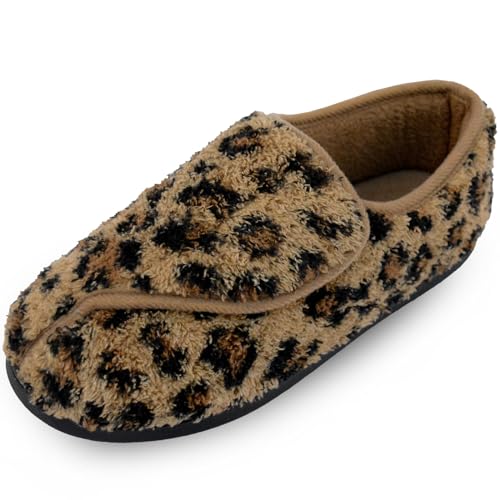 Git-up Frauen Memory Foam Diabetiker Hausschuhe Arthritis Ödem Einstellbare Bequeme Hausschuhe Geschlossene Zehen, LeopardBraun 10 von Git-up