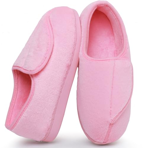 Git-up Frauen Memory Foam Diabetiker Hausschuhe Arthritis Ödem Einstellbare Bequeme Hausschuhe Geschlossene Zehen, Pink US 9.5 von Git-up