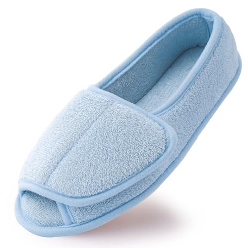 Git-up Diabetiker Hausschuhe für Frauen Memory Foam Arthritis Ödem verstellbare offene Zehen geschwollene Füße Hausschuhe, Blau 11. von Git-up
