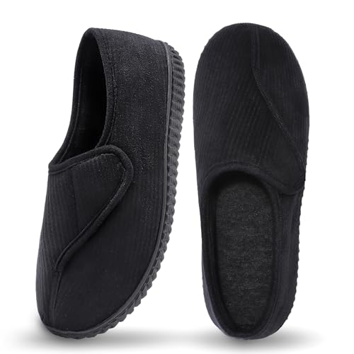 Git-up Diabetiker Hausschuhe Schuhe für Männer Arthritis Ödem Verstellbare Verschluss Memory Foam Hausschuhe, Black 12N von Git-up