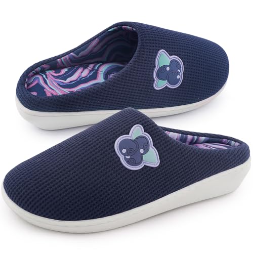 Git-up Keilpantoffeln für Damen mit Abstraktem Muster Unisex Memory Foam Bestickte Hausschuhe, Schuhe mit Dicken Absätzen, Blau 36 von Git-up