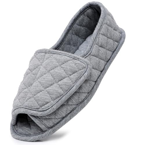 Git-up Offene Hausschuhe für Frauen Memory Foam Verstellbare Bequeme Slipper, Rutschfeste Sohle Indoor-Schuhe, Grau 8 von Git-up