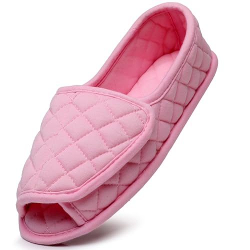 Git-up Offene Hausschuhe für Frauen Memory Foam Verstellbare Bequeme Slipper, Rutschfeste Sohle Indoor-Schuhe, Rosa 9 von Git-up