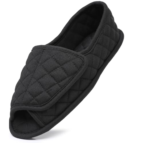 Git-up Offene Hausschuhe für Frauen Memory Foam Verstellbare Bequeme Slipper, Rutschfeste Sohle Indoor-Schuhe, Schwarz 7 von Git-up