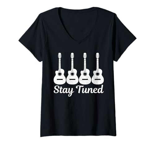 Damen Gitarre Musik Vintage Musiker Gitarrist Geschenl T-Shirt mit V-Ausschnitt von Gitarre - Apparel & Geschenke