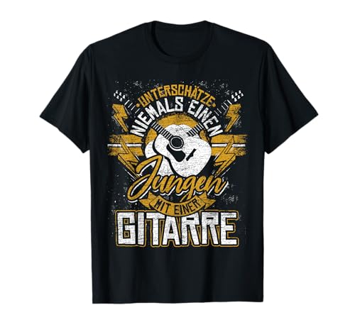 Unterschätze niemals einen Jungen mit einer Gitarre T-Shirt Unterschätze niemals einen Jungen mit einer Gitarre T-Shirt von Gitarre Geschenk Gitarrist Musiker Jungen