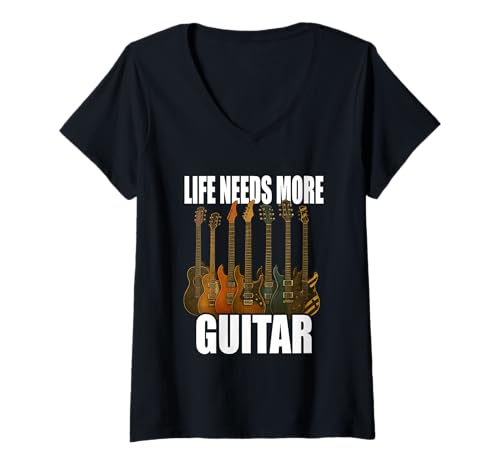 Damen Life Needs More Guitar Gitarre Musiker Shirt T-Shirt mit V-Ausschnitt Damen Life Needs More Guitar Gitarre Musiker Shirt T-Shirt mit V-Ausschnitt von Gitarre Musik Rock Jazz Akustik E-Gitarre Vintage